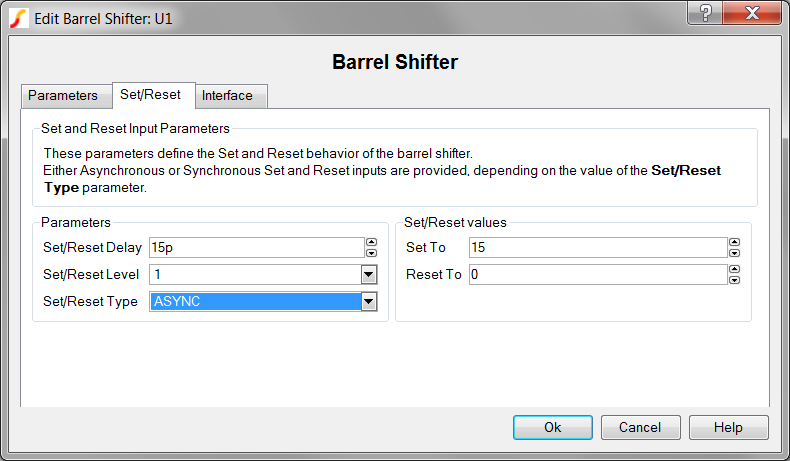 Barrel Shifter Set/Reset Parameters